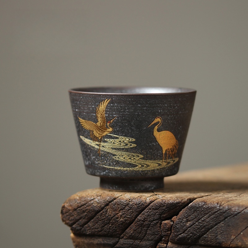 Japanese Pottery - Taza de té con grulla japonesa